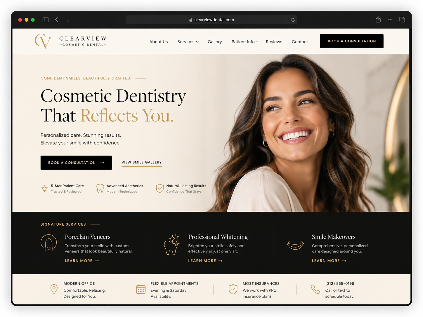 ClearView Cosmetic Dental website built by Dental Growth Ops