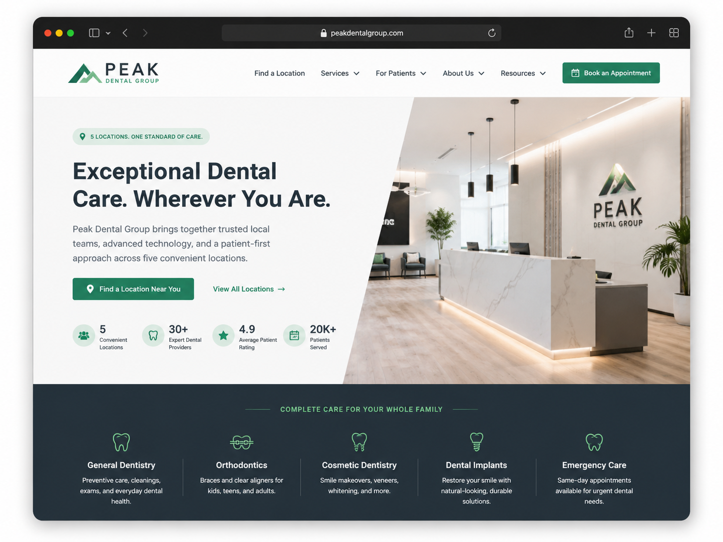 Peak Dental Group website built by Dental Growth Ops
