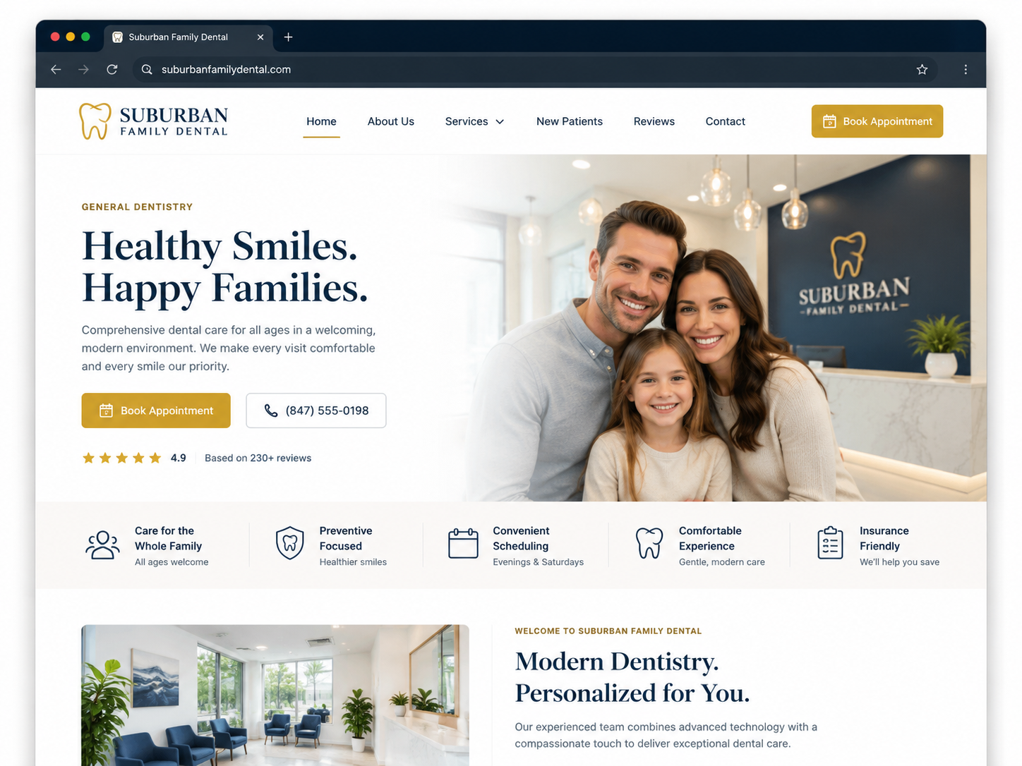 Suburban Family Dental website built by Dental Growth Ops