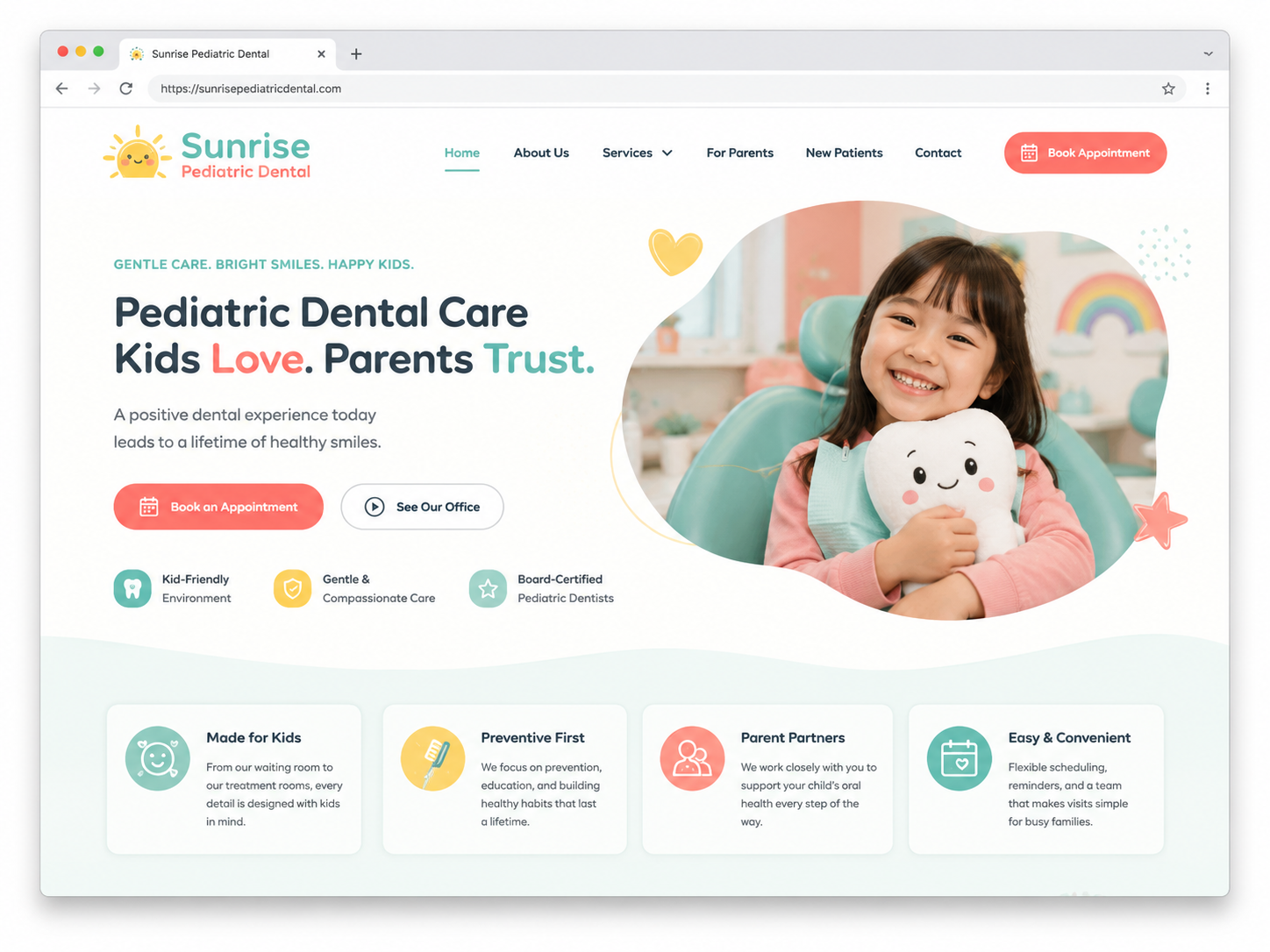 Sunrise Pediatric Dental website built by Dental Growth Ops